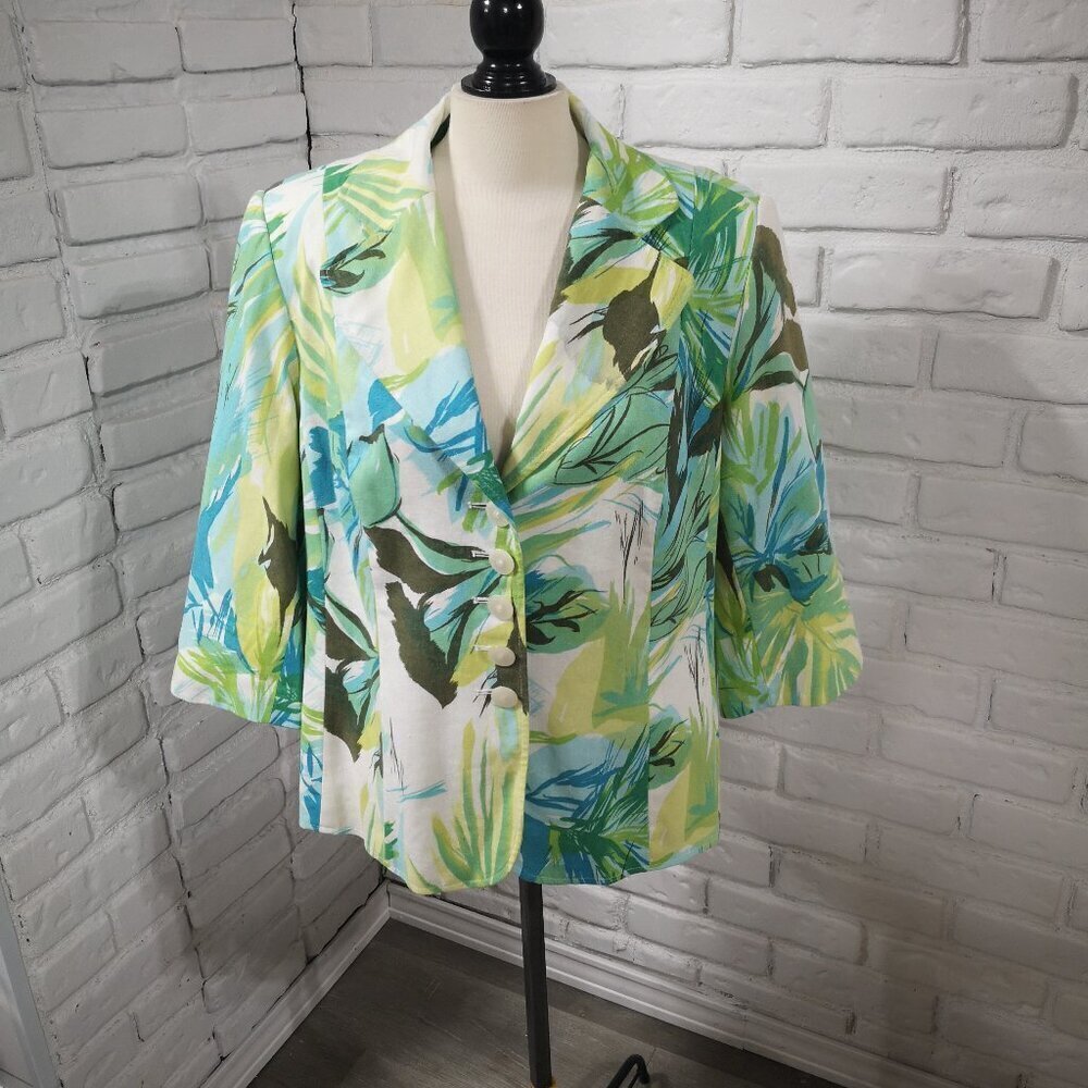 Laura Plus Petites Ladies Size 16WP Multi Colored Lined Linen Blend Blazer